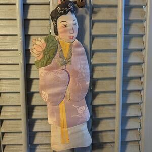 Vintage Chinese silk figures with painted details on paper